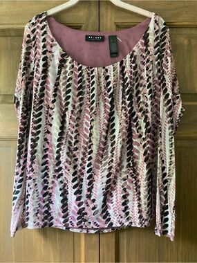 Axcess Scoop-neck Pink & Brown LS Top Large